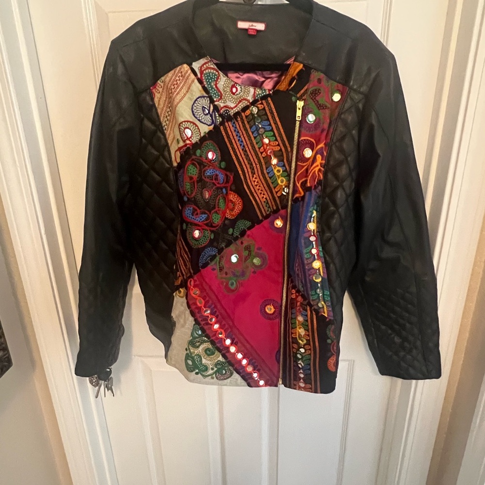 Vibrant Embroidered Patchwork Bomber Jacket With … - image 4